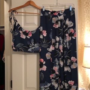 Olivaceous floral two piece set